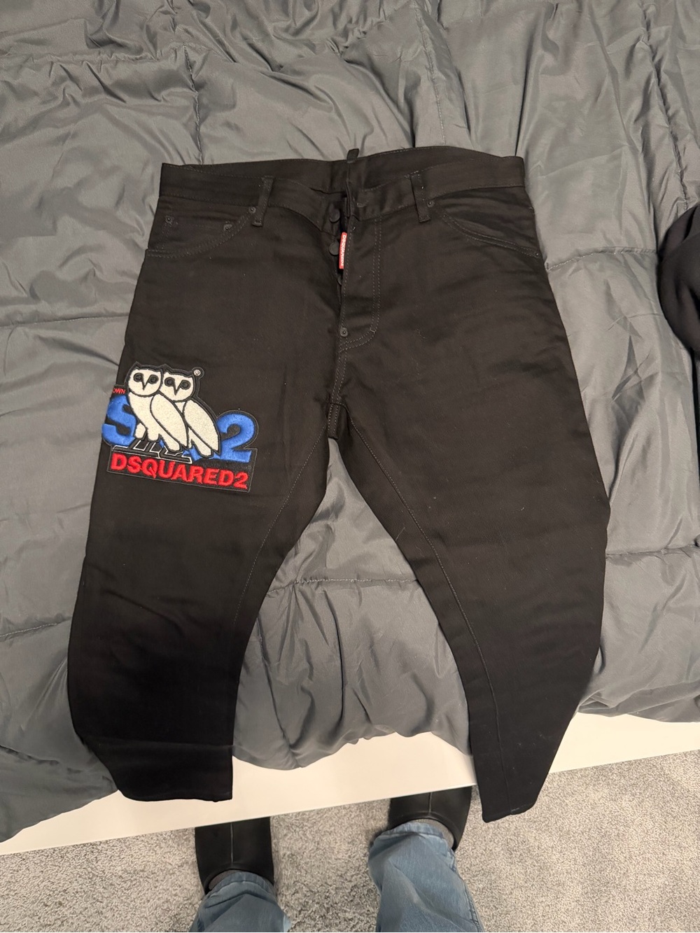 DSQUARED2 Black Jeans with Embroidered Owl Patch
